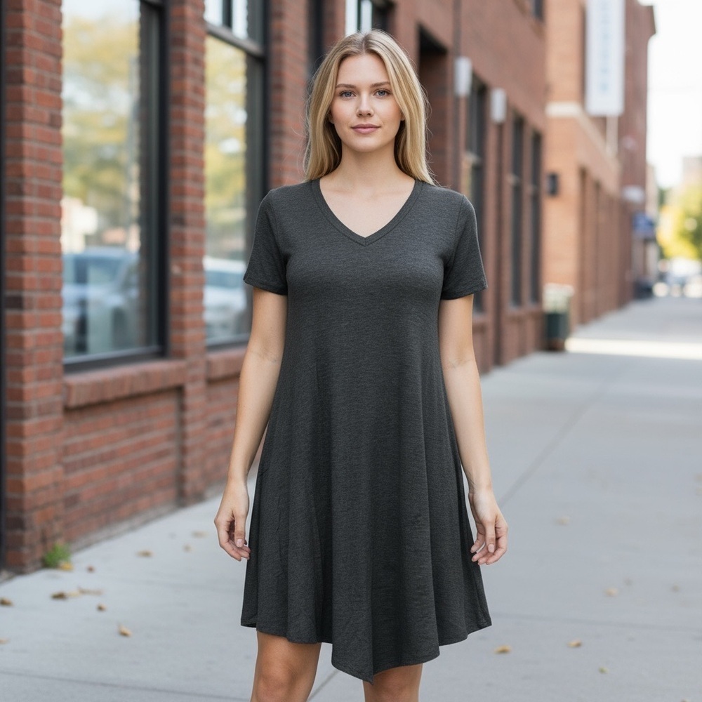 Gray Short Sleeve Shirt Mini Dress
New